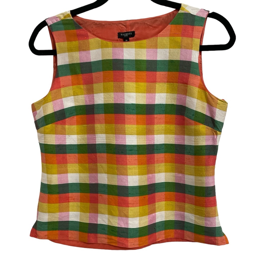 Talbots Silk Multicolored Plaid Silk Sleeveless Top  8P